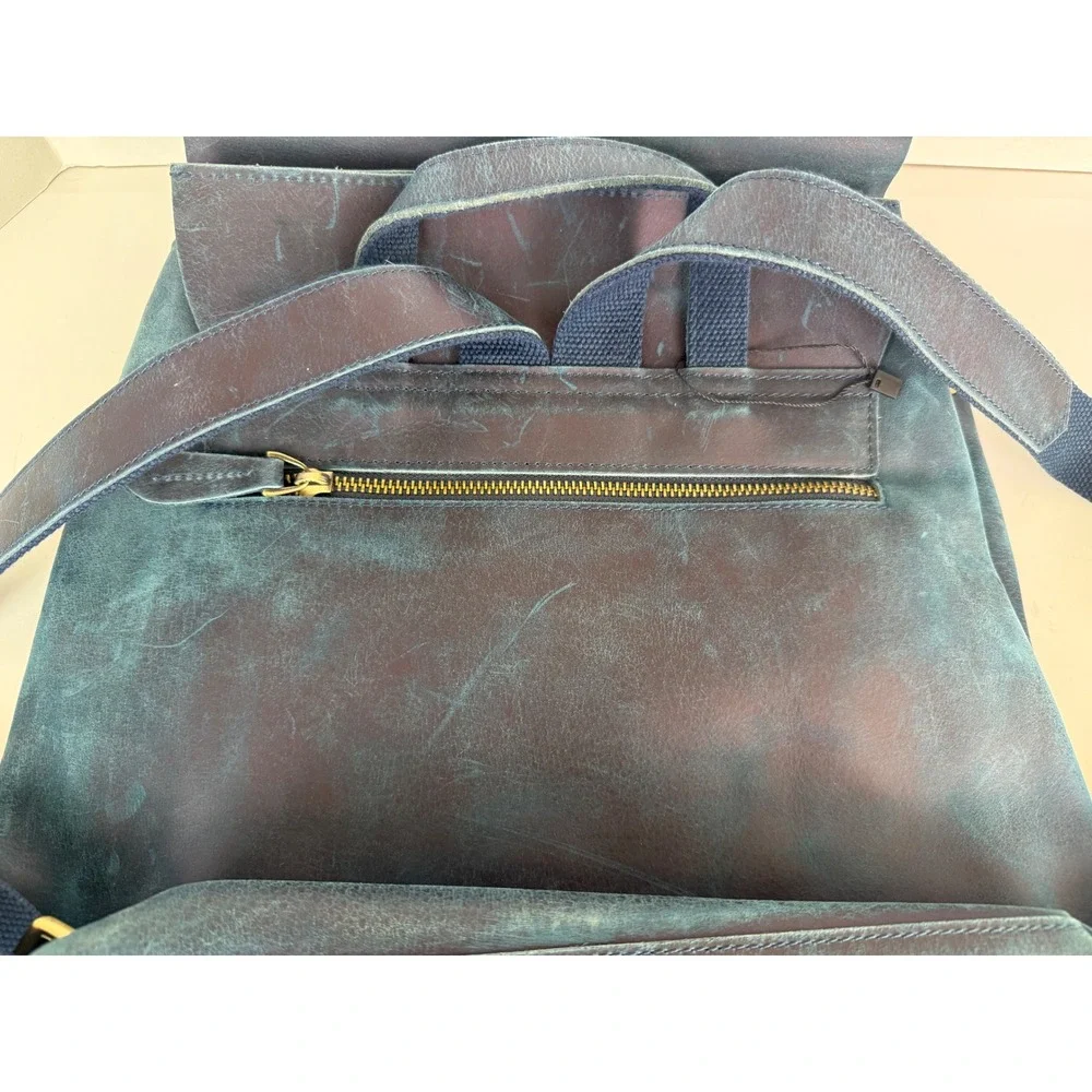 S-Zone Crazy Horse‎ Leather Backpack Dark Blue Travel Bag Purse EUC D10V143C